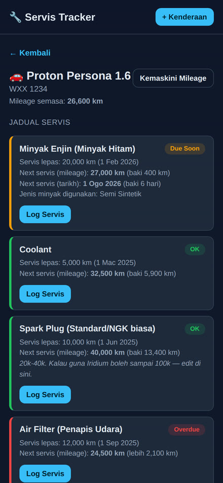 Servis Tracker: jadual servis Proton Persona